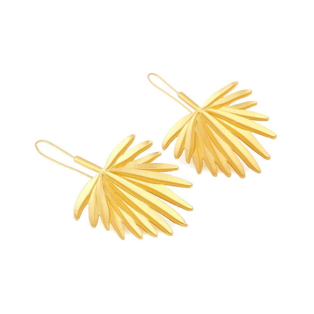 Retro Matte Gold Metal Leaf Earrings and Earrings for Women