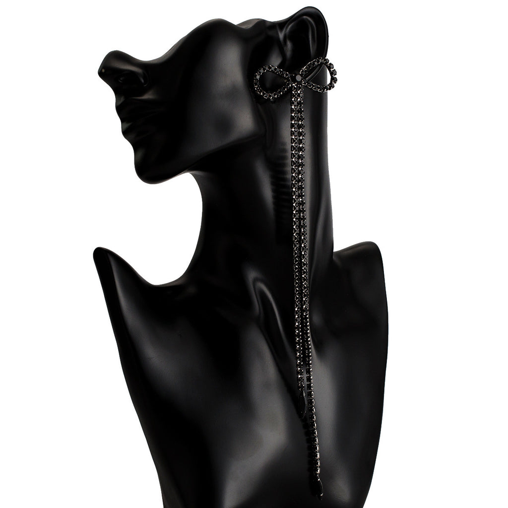 Diamond bow shaped claw chain tassel earrings women's long earrings Bohemian style