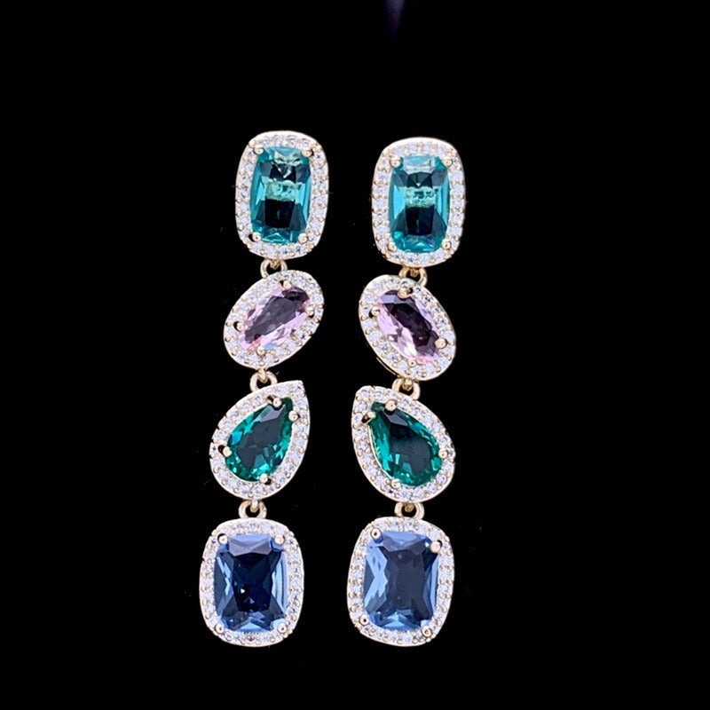 Colorful Earrings Korean Exaggerated Long Geometric Stud Earrings for Women