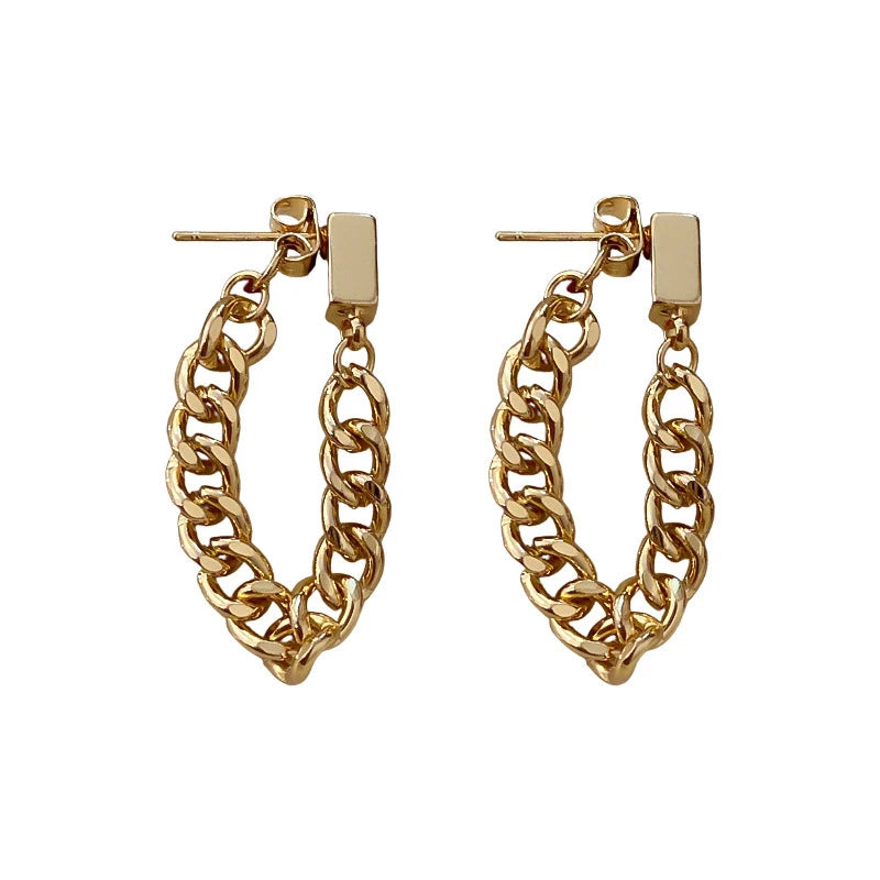 Silver Needle Metal Style Chain Tassel Earrings Fashion Long Earrings
