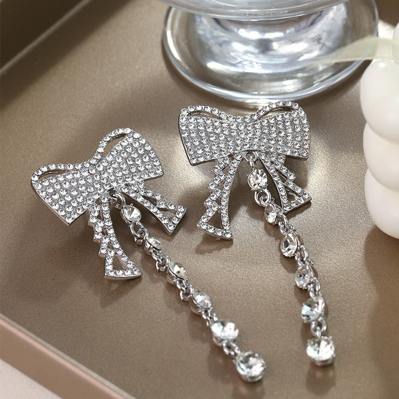Bow tassel earrings, high-end, fashionable, niche and versatile earrings