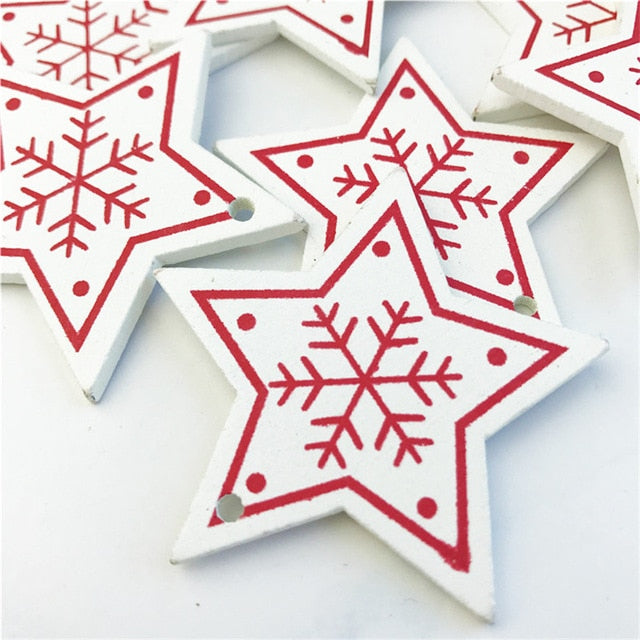 10pcs New Year Natural Wood Christmas Tree Ornament Wooden Hanging Pendants Gifts Snow Elk Christmas Decora adornos de navidad