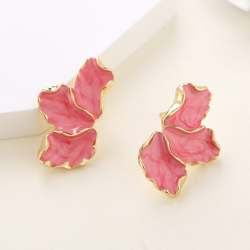 Maple Leaf Flower Earrings Fashionable, Light Luxury, Colorful Petals, Oil Dropping Earrings for Women