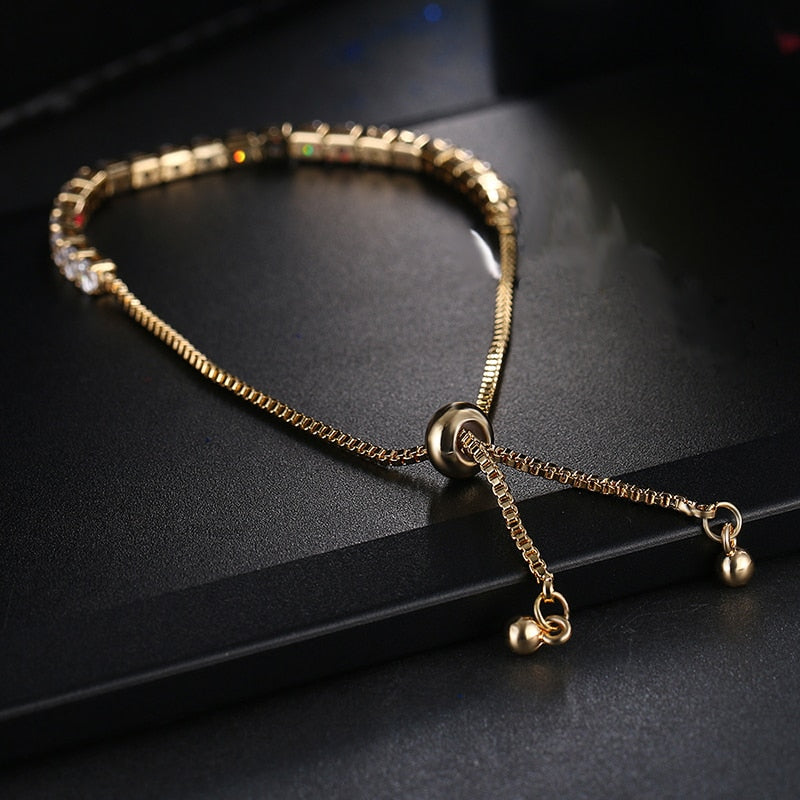Fashion Round Cubic Zirconia Tennis Adjustable Bracelet Bangle For Women White Gold Color Crystal Bracelets Wedding Jewelry Gift