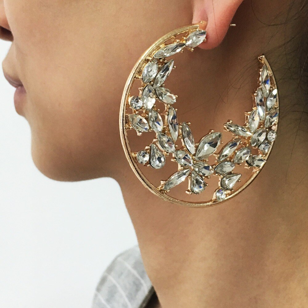 60mm Rhinestones Crystal Big Hoop Earrings For Women Luxury Jewelry Geometric Statement Earings Fashion Wedding Bride Earring