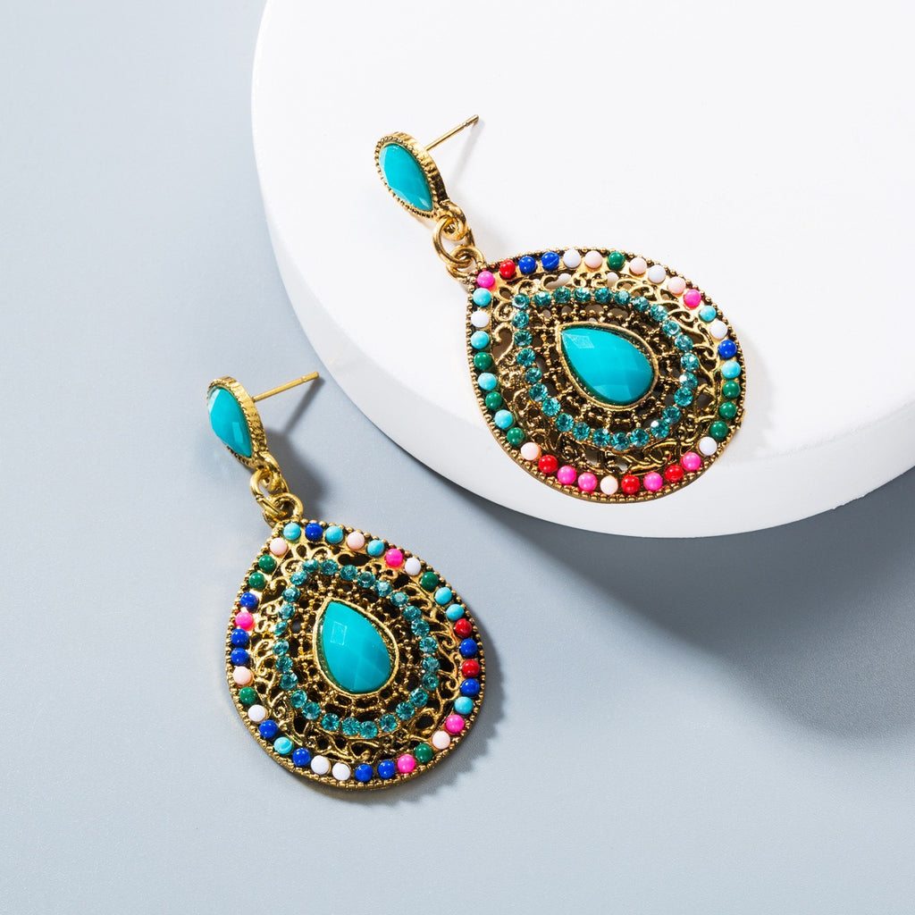 New Earrings, European and American Droplet Shaped Diamond Earrings, Exaggerated Teardrop Shaped Earrings, Retro Earrings, Foreign Trade