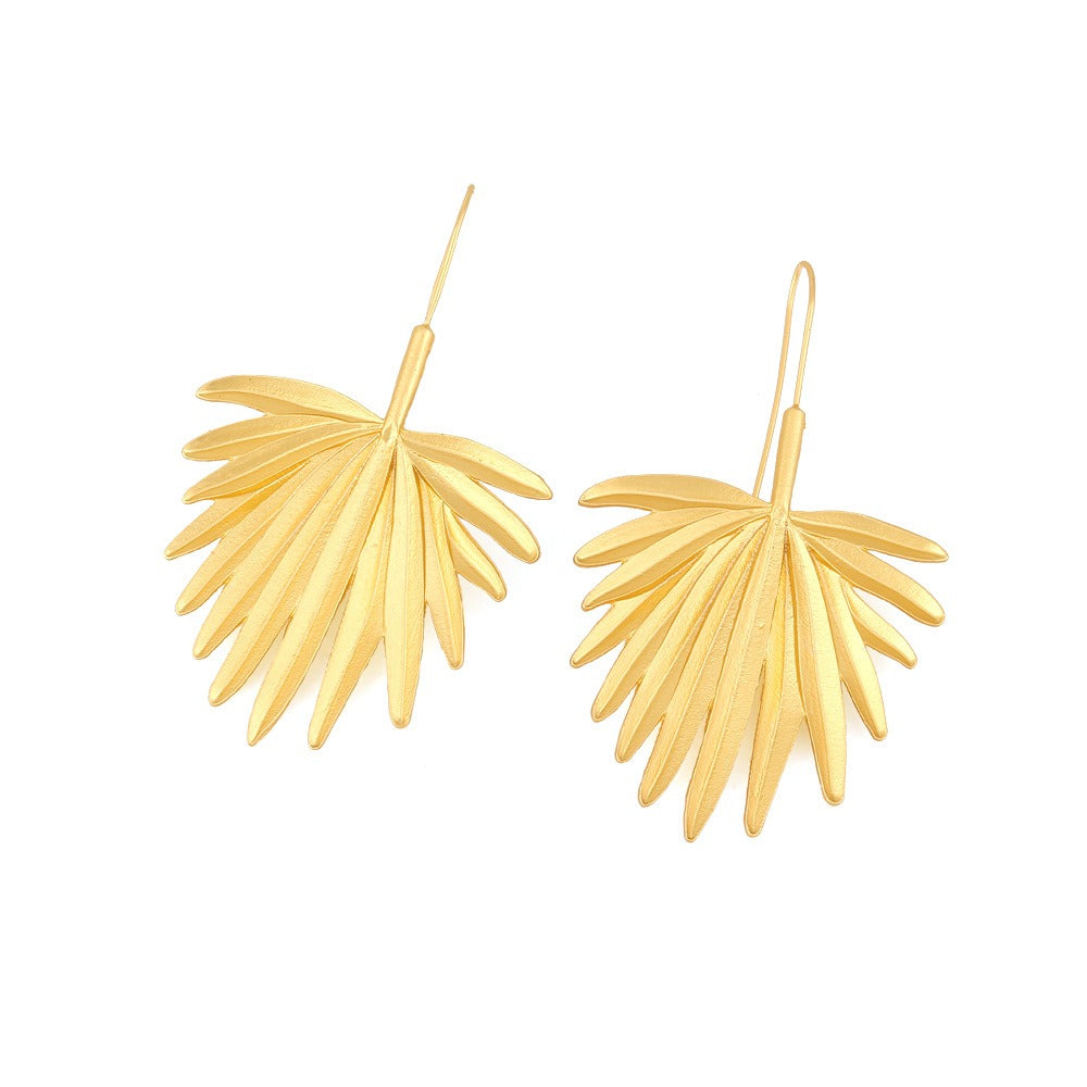 Retro Matte Gold Metal Leaf Earrings and Earrings for Women