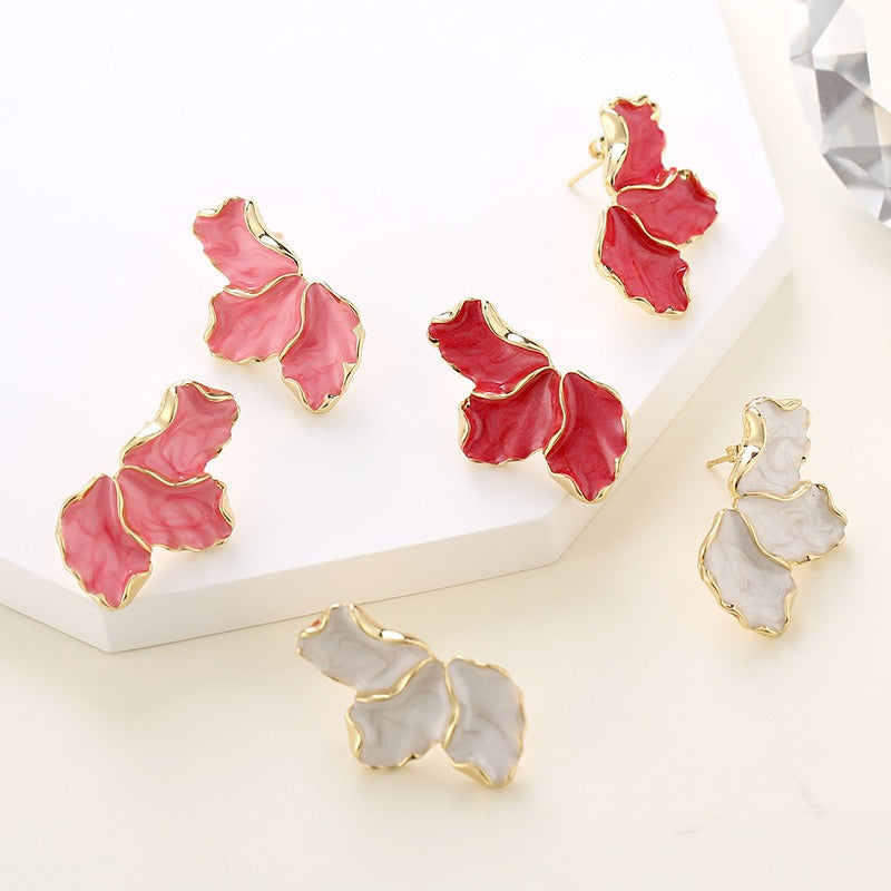 Maple Leaf Flower Earrings Fashionable, Light Luxury, Colorful Petals, Oil Dropping Earrings for Women
