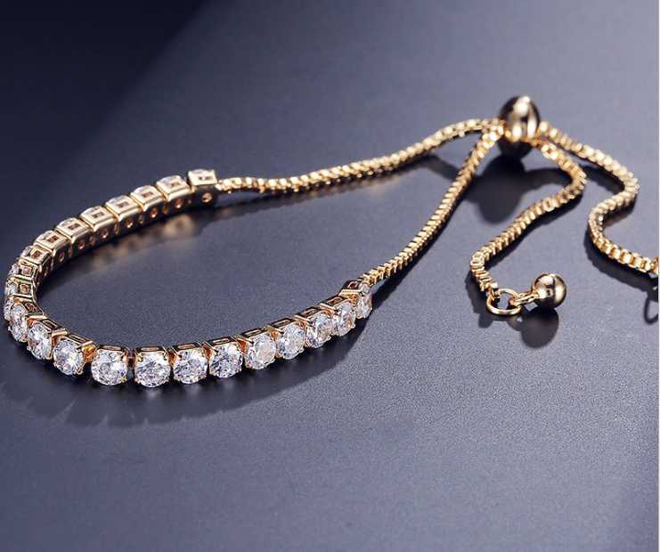 Fashion Round Cubic Zirconia Tennis Adjustable Bracelet Bangle For Women White Gold Color Crystal Bracelets Wedding Jewelry Gift