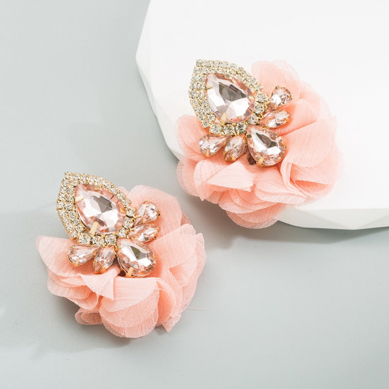 Earrings, lace and diamond studded earrings, women's retro style ear accessories