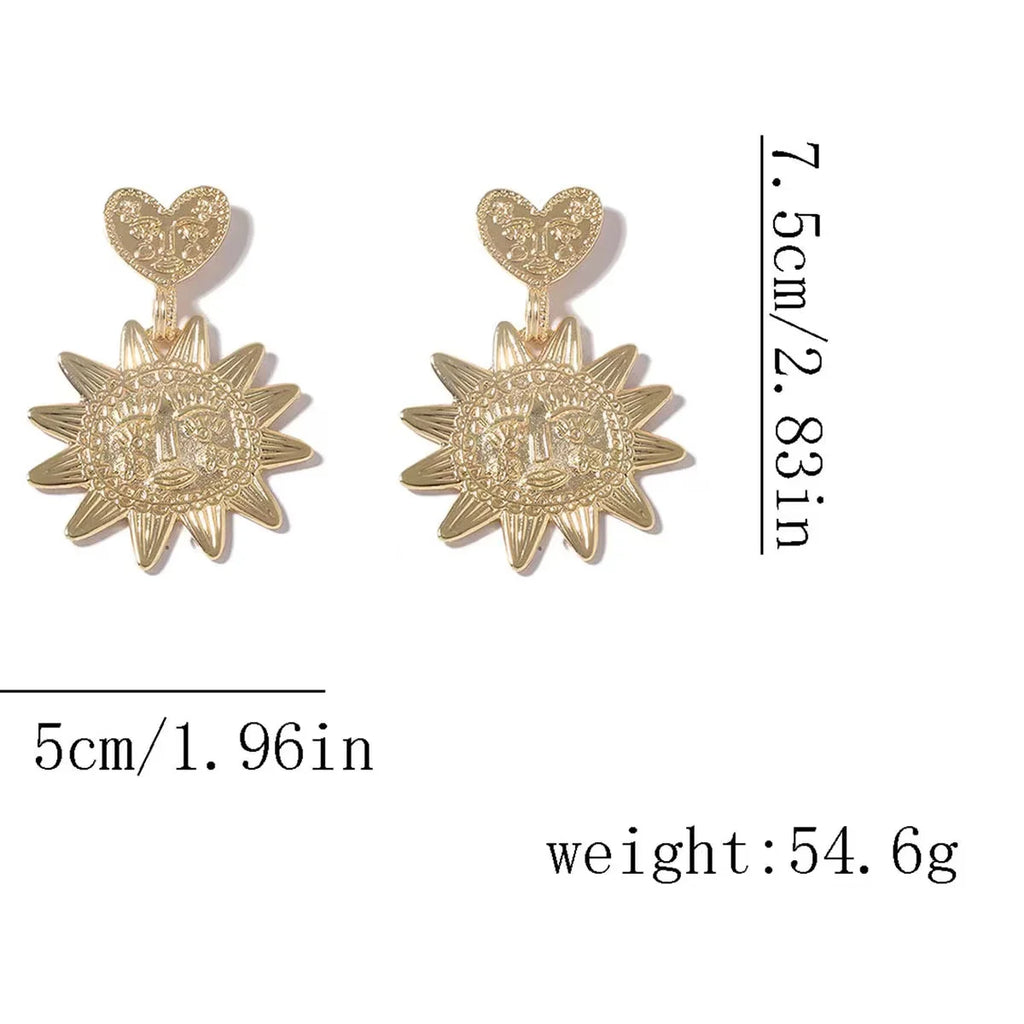 Retro Fashion Alloy Sunflower Pendant Heart Earrings