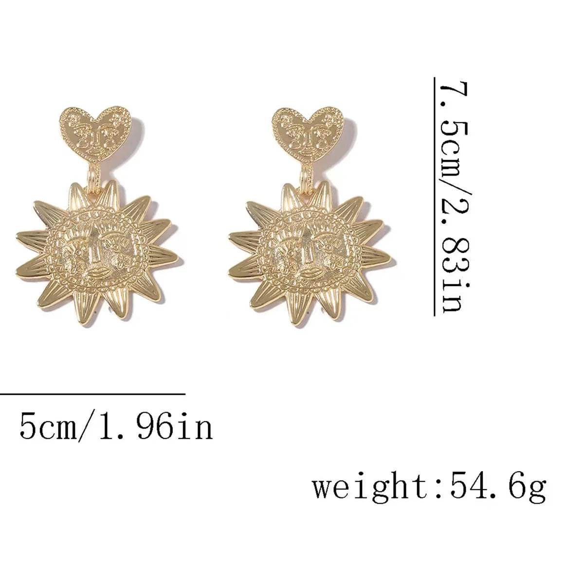 Retro Fashion Alloy Sunflower Pendant Heart Earrings