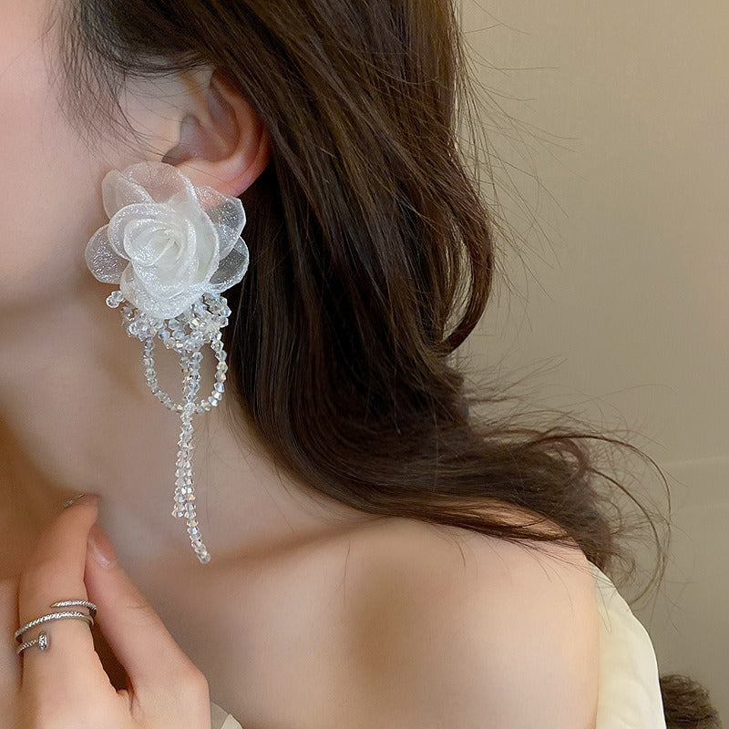 Big flower exaggerated earrings female tassel earrings