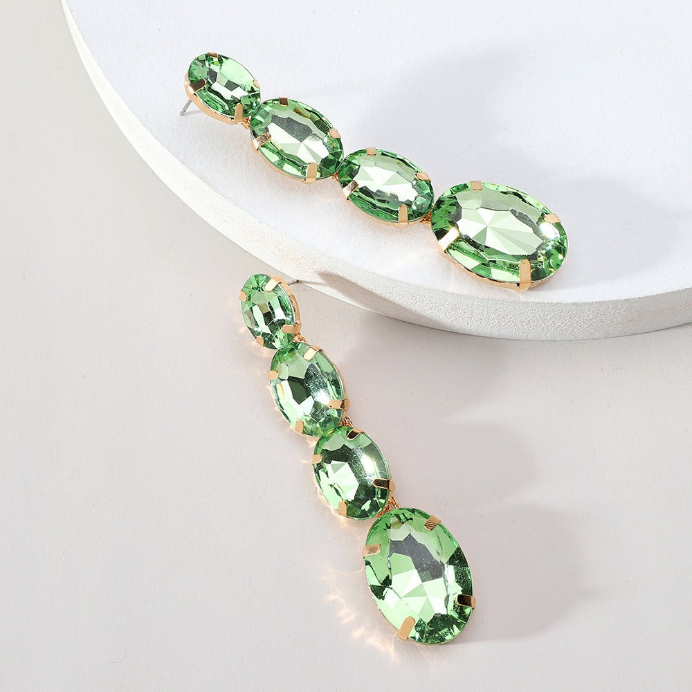 Oval crystal long pendant earrings, elegant, feminine, niche design earrings