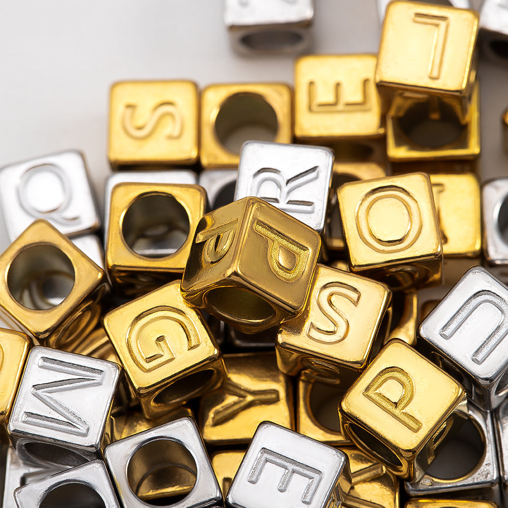 Stainless steel square bead with 26 English letters