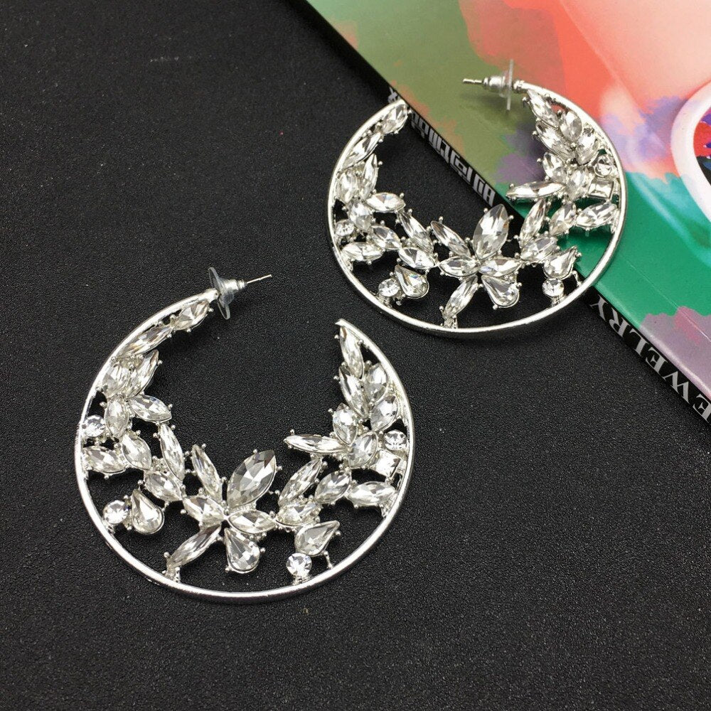 60mm Rhinestones Crystal Big Hoop Earrings For Women Luxury Jewelry Geometric Statement Earings Fashion Wedding Bride Earring