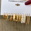 Metal Earrings Square Geometric Earrings Retro Pearl Earrings Hepburn Earrings Set 6 Pieces