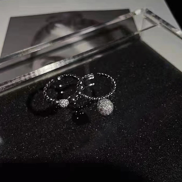 Niche Full Diamond Metal Ball Ring Set Female Personality Simple And Versatile Temperament Fashion Ring