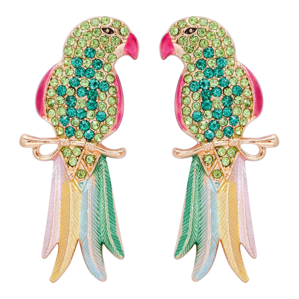 Retro full diamond colored cute animal bird lady earrings and earrings