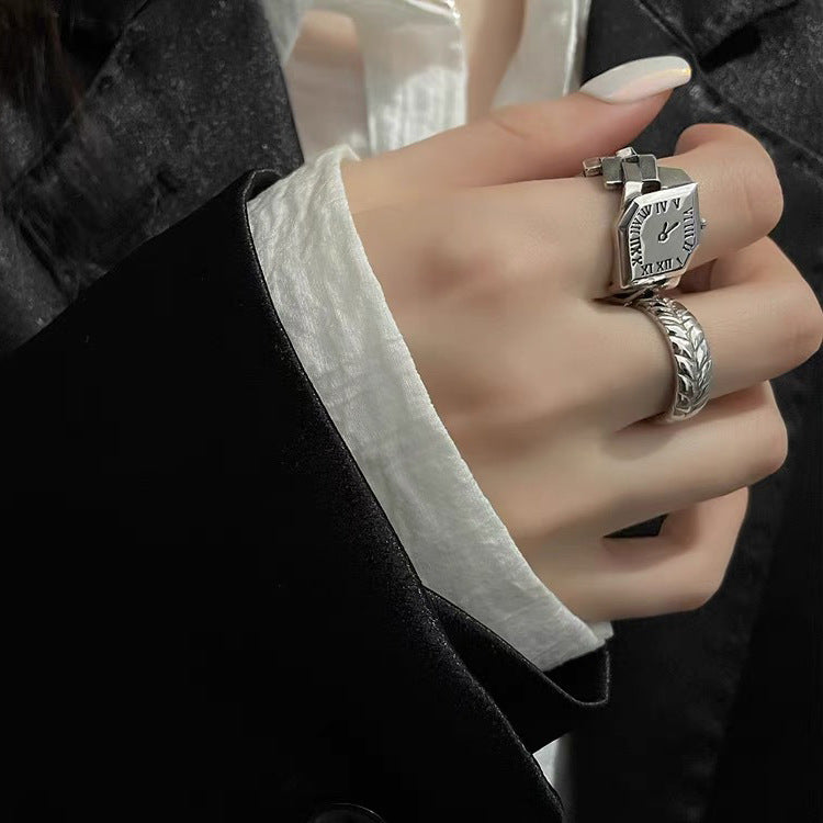 Small design sense clock ring set female Korean retro personality simple and versatile temperament fashion ring
