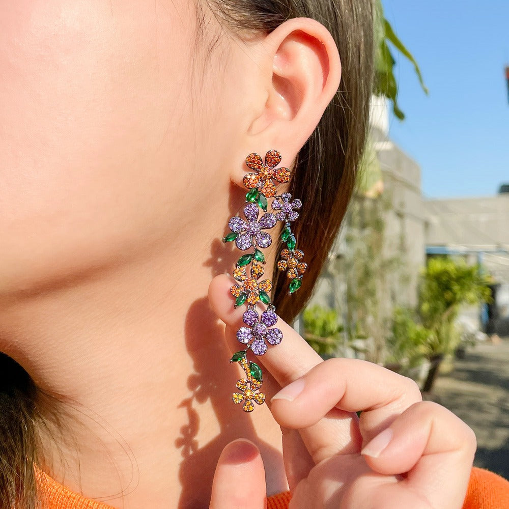 Mingyuan Fenghua Duohua Petals Long style Earrings with Colorful Tassel Earrings