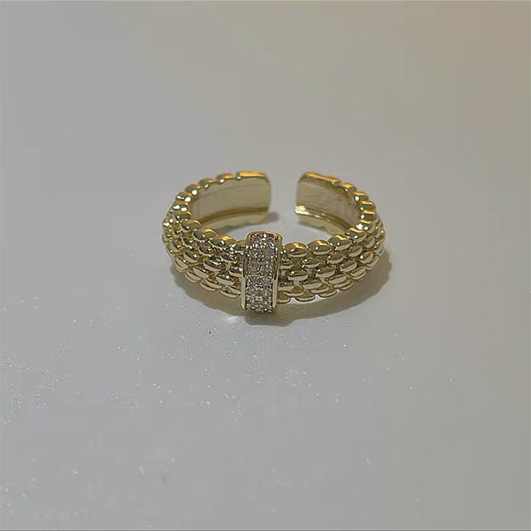 French retro zircon metal ring set female Korean niche personality simple and versatile temperament ring