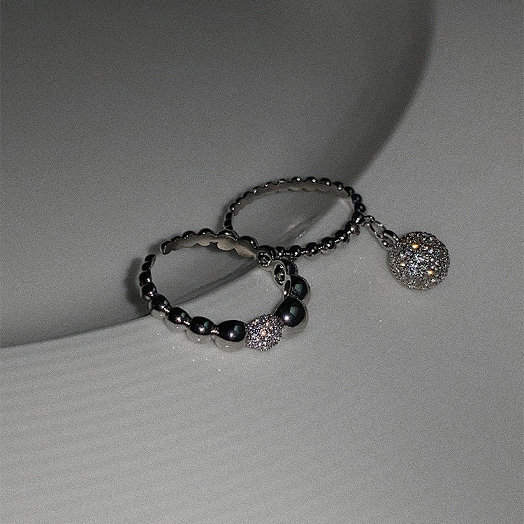 Niche Full Diamond Metal Ball Ring Set Female Personality Simple And Versatile Temperament Fashion Ring
