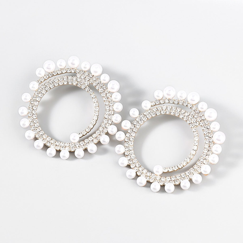 Popular Earrings Fashion Catwalk Irregular Pearl Oversized Round Diamond Earrings