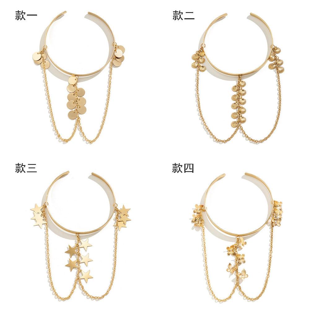 Ethnic style, personalized metal iron chain, arm chain, niche, simple, open-ended arm bracelet, arm ring, female