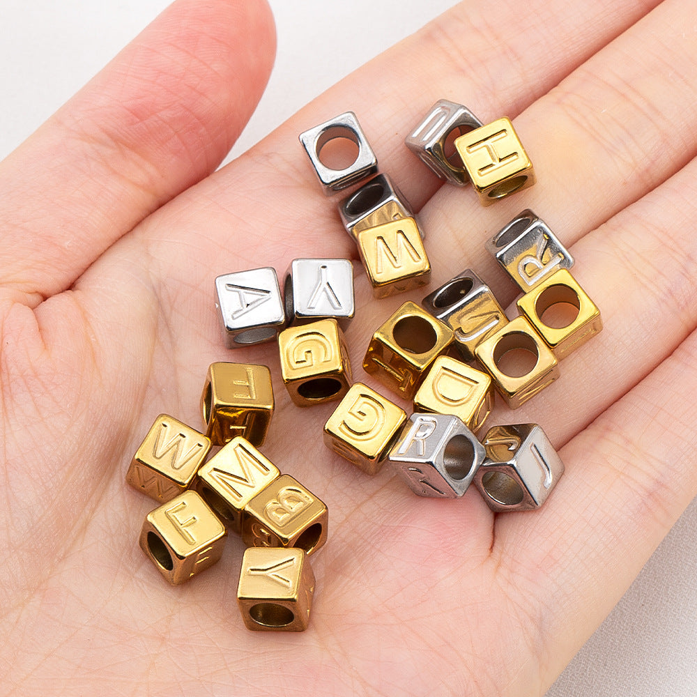 Stainless steel square bead with 26 English letters
