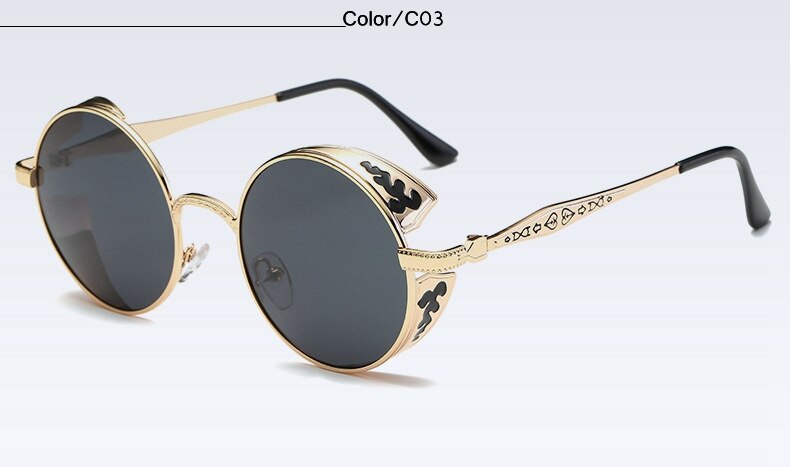 Fashion Polarized Steampunk Sunglasses Men/Women Round Metal Carving Vintage Sun Glasses Gothic UV400 Sunglass