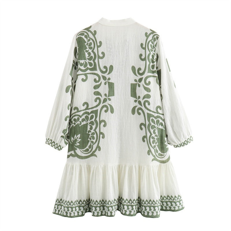 Printed lace up tassel fashion dress