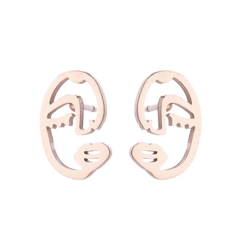 Fashion Girl Face Abstract Stud Earrings for Women Simple Human Face Asymmetry Earings Elegant Female Ear Jewelry Gifts