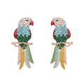 Retro full diamond colored cute animal bird lady earrings and earrings