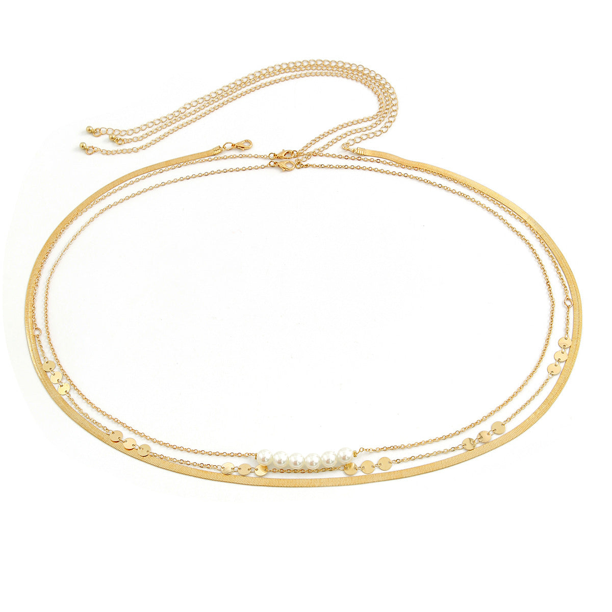 Three layer metal wind versatile waist chain WAIST CHAIN sexy imitation pearl body chain
