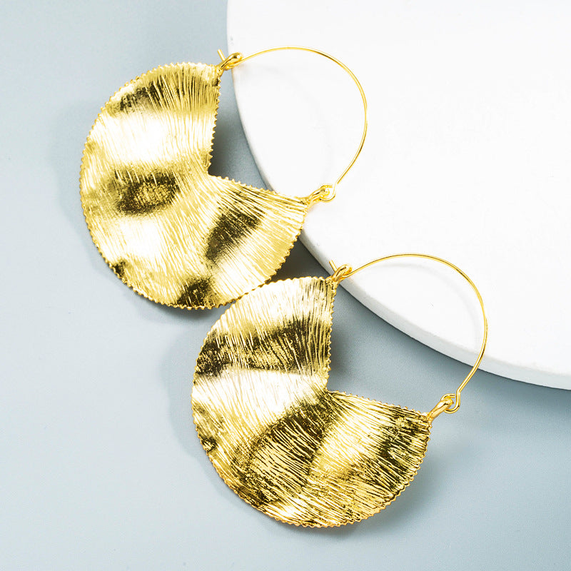 Exaggerated Alloy Earrings Retro Geometric Textured Earrings Simple Pleated Earrings ZA Earrings
