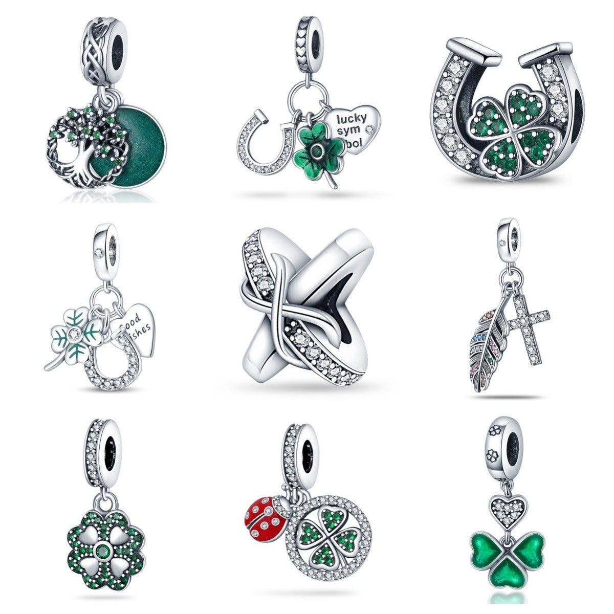 U-shaped Horseshoe Clover Wishing Tree Pendant Copper Silver Plated DIY Jewelry
