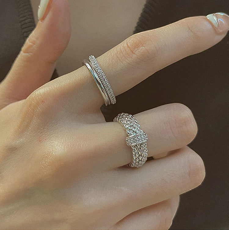 French retro zircon metal ring set female Korean niche personality simple and versatile temperament ring