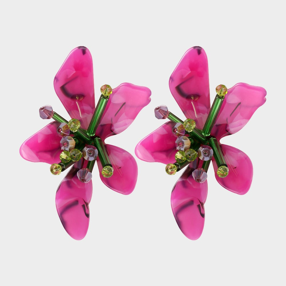 Acrylic flower retro beach style earrings, earrings, trendy women's jewelry