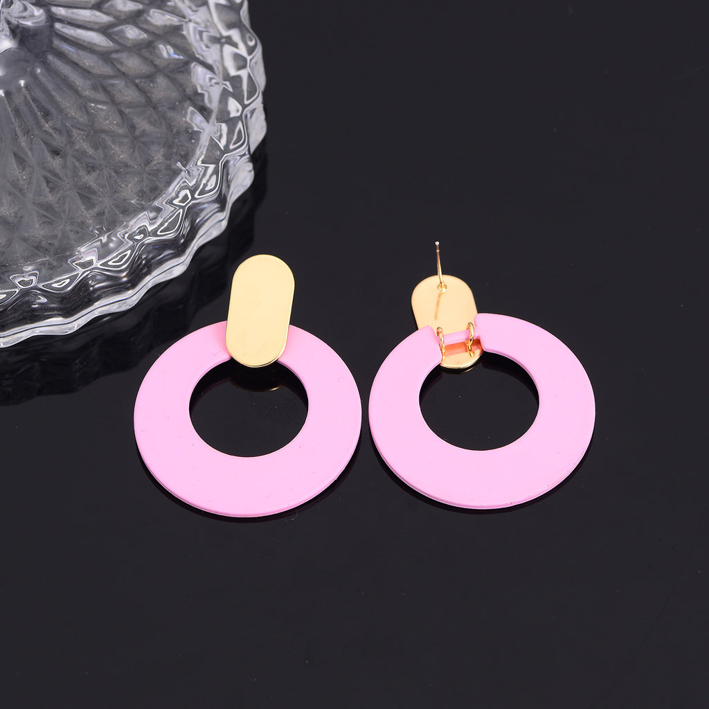New net red earrings contrast color earrings pink geometric circle earrings fashion personality earrings