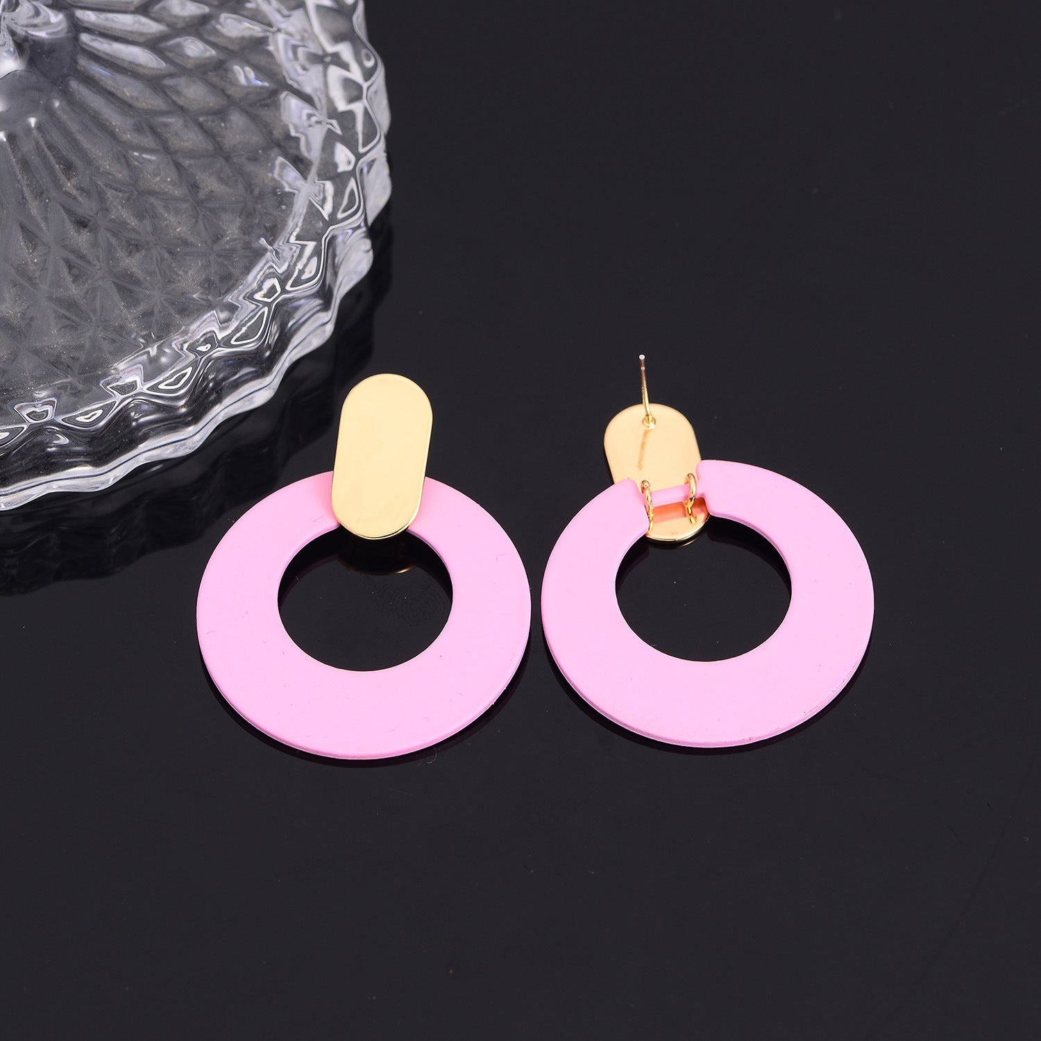 New net red earrings contrast color earrings pink geometric circle earrings fashion personality earrings