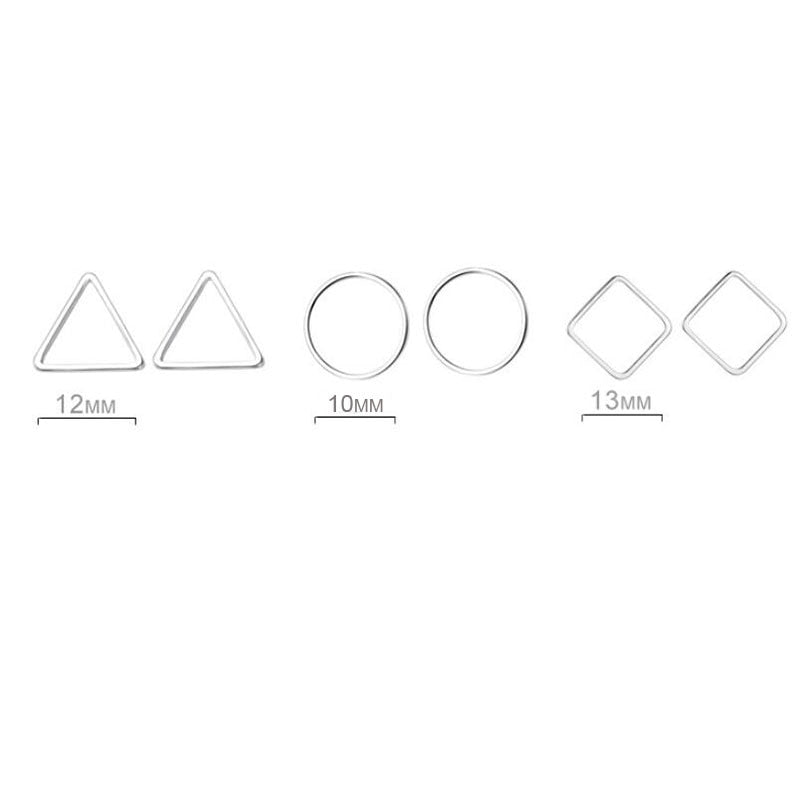 ANENJERY 925 Sterling Silver Simple Geometric Circle Square Triangle Stud Earrings For Women Gift Oorbellen S-E535