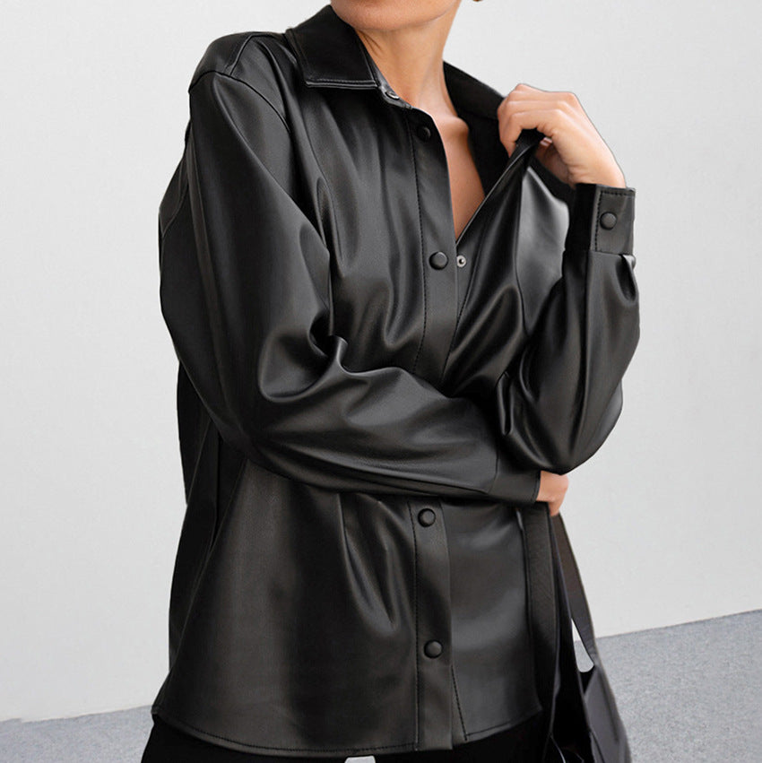 European and American fashion niche loose leather jacket