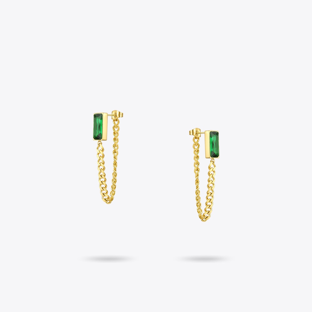 ENFASHION Green Stone Drop Earrings For Women Gold Color Stainless Steel Brincos Chain Dangle Earings Fashion Jewelry 2020 E1194