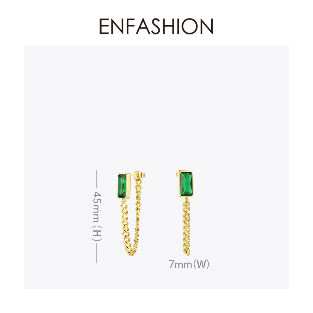 ENFASHION Green Stone Drop Earrings For Women Gold Color Stainless Steel Brincos Chain Dangle Earings Fashion Jewelry 2020 E1194