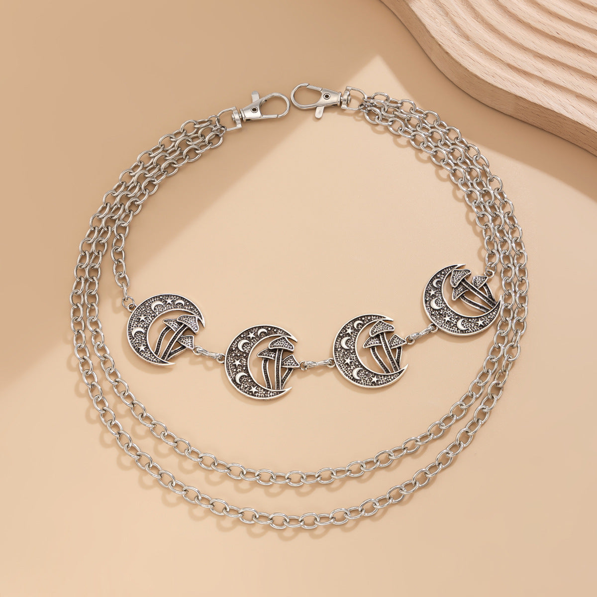 Punk style Moon Teeth Mushroom Cross Chain Pants Chain Street Fashion Multi layer Alloy Waist Chain