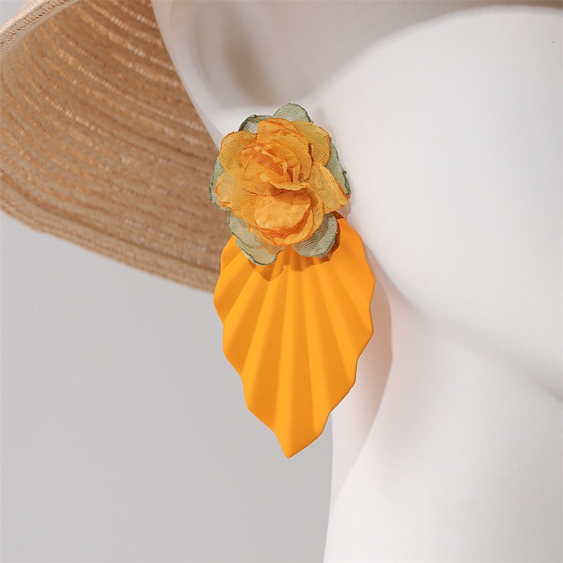 Fashion Pleated Leaf Flower Earrings