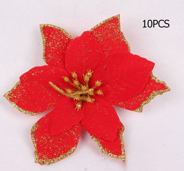 10PCS Artificial Flowers Christmas Tree Ornaments Christmas Decorations for Home Xmas Tree New Year Decor Navidad 2019 natale