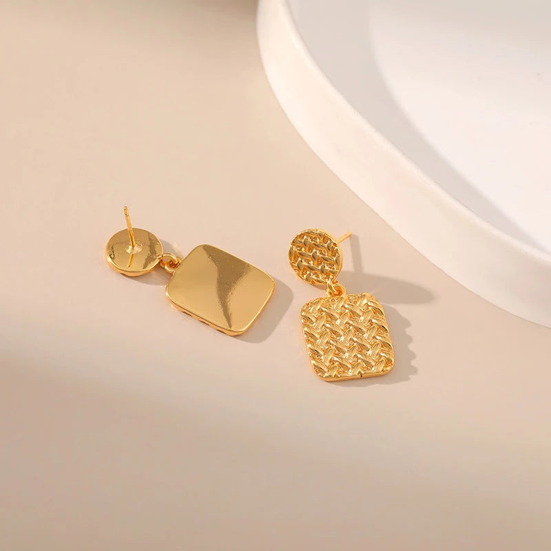 Geometric Square Heavy Industry Earrings Metal Texture Earrings
