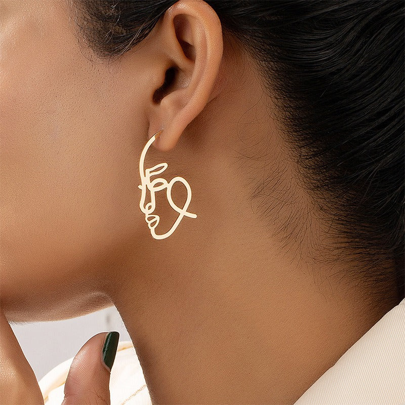 Individualized and exaggerated earrings with a female stroke facial sketch abstract figure earrings
